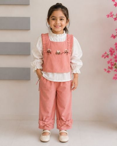Girls Pink Dungaree Set